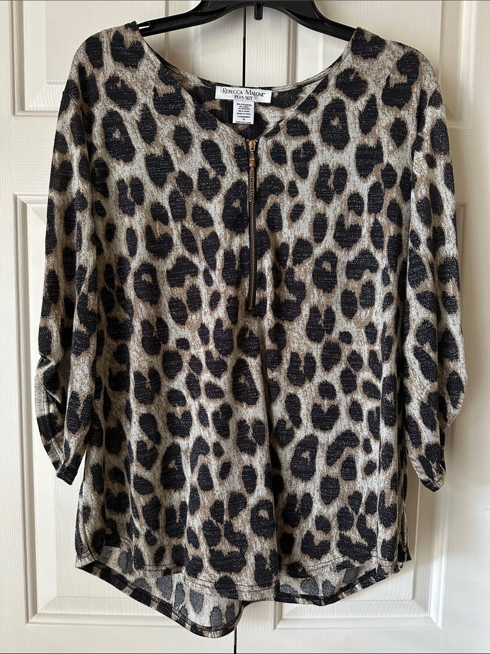 Rebecca Malone Black and Beige Leopard-Print Zip-Front